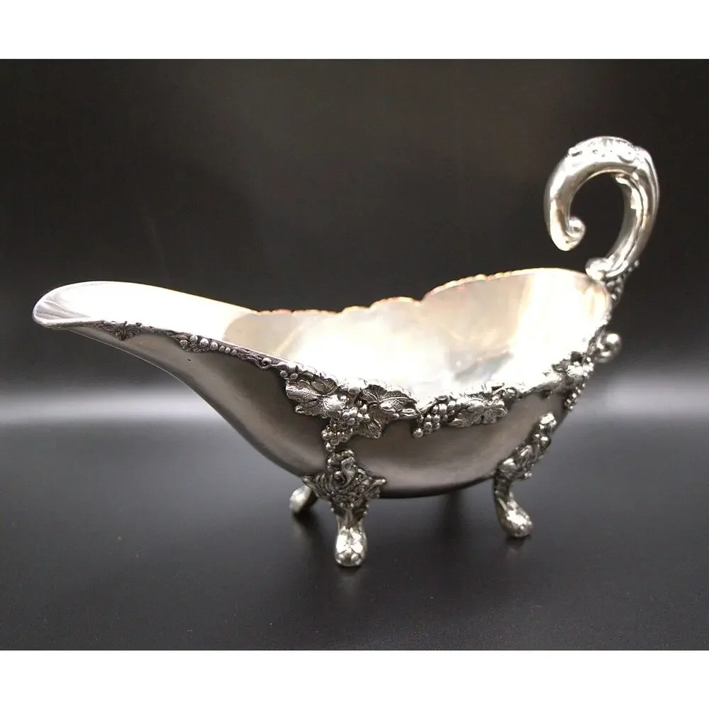 Sheffield England Victorian Silver Gravy Boat Heavy Ornate Footed Design